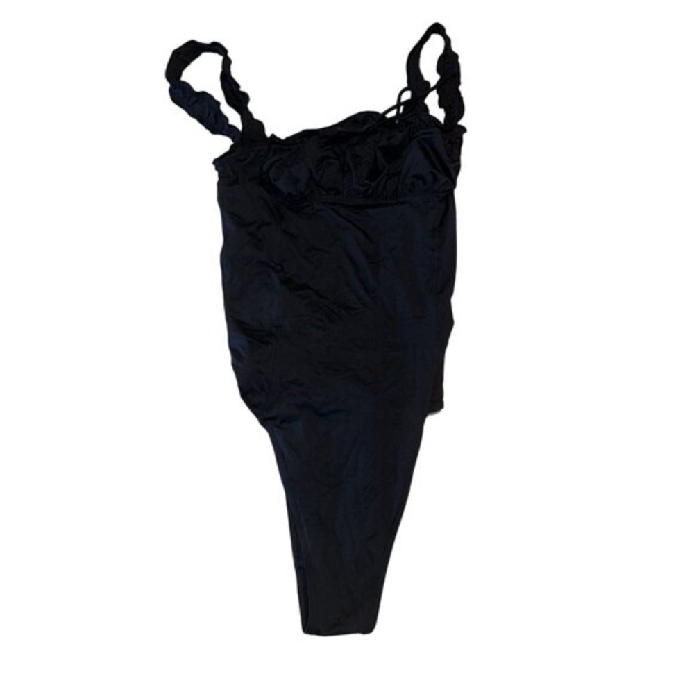 Frankies Bikinis Fawn Black Tie Front One Piece Swimsuit Women's Small S